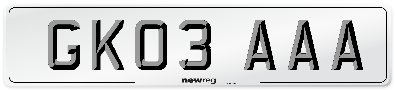 GK03 AAA Number Plate from New Reg
